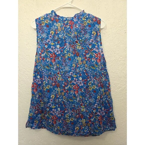 Talbots Blue Tank Top Floral Sleeveless Shirt Lightweight 100% Cotton XL - Picture 4 of 5